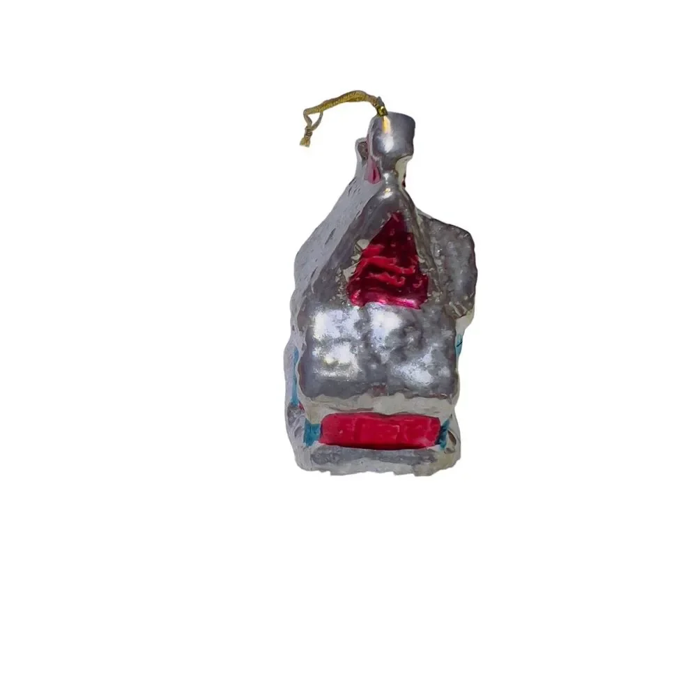 VTG Ceramic Christmas Tree Village House Metallic‎ Glaze Side Chimney Ornament